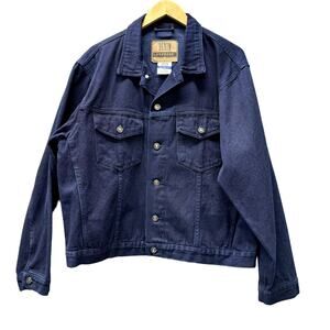 Vintage Denim Express Jean Jacket Mens Large Indigo Blue Classic Button Up